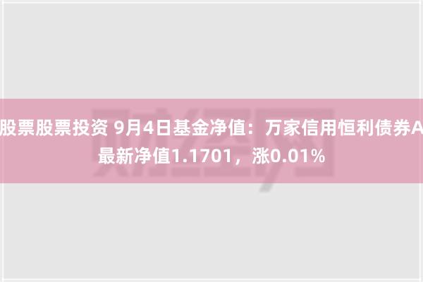 股票股票投资 9月4日基金净值：万家信用恒利债券A最新净值1.1701，涨0.01%