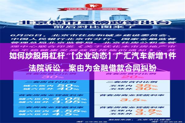 如何炒股用杠杆 【企业动态】广汇汽车新增1件法院诉讼，案由为金融借款合同纠纷